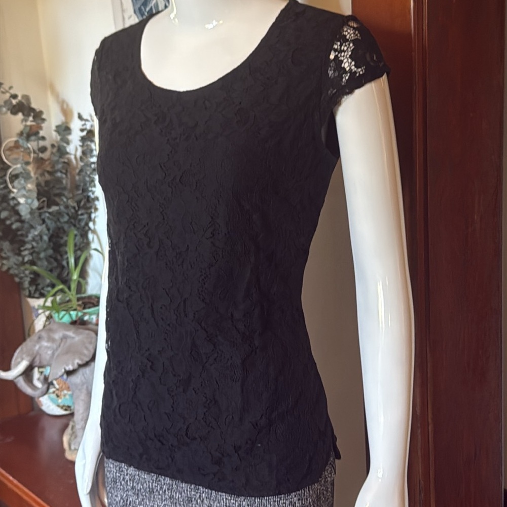 NWT northern reflections size small Chic Black Lace Cap Sleeve Blouse